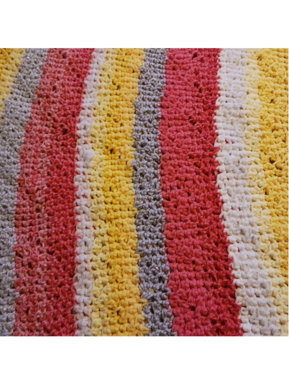 Vintage Granny Silver Pink Yellow Afghan Throw 4'X3'